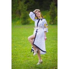 Boho Style Ukrainian Embroidered Assimetric Dress Flowers White with Yellow/Black Embroidery
